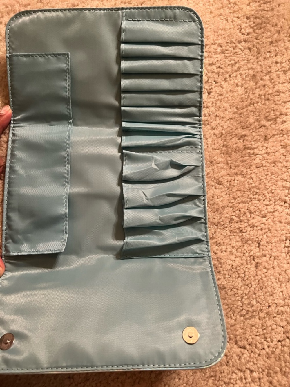 Tiffany & Co. Iridescent Blue Fabric Brush Roll Magnetic Folding with Pockets - Picture 3 of 3